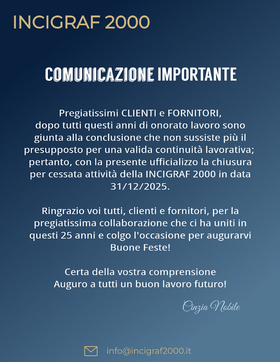 Cessazione attivit&agrave;